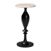 bali & pari Perlita End Table with Marble Stone Top - Sculpted Pedestal Accent Side Table for Living Room or Entryway
